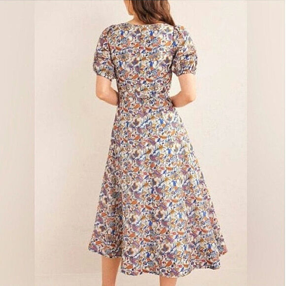 Boden Floral Paisley Print Midi Dress Full Skirt Short Sleeve Linen Summer 10L - Picture 8 of 16